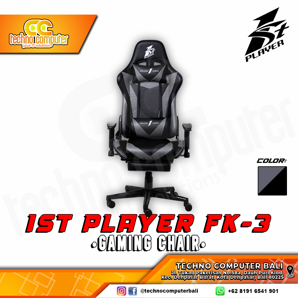 KURSI GAMING 1ST PLAYER GAMING CHAIR FK3 - BLACK GREY