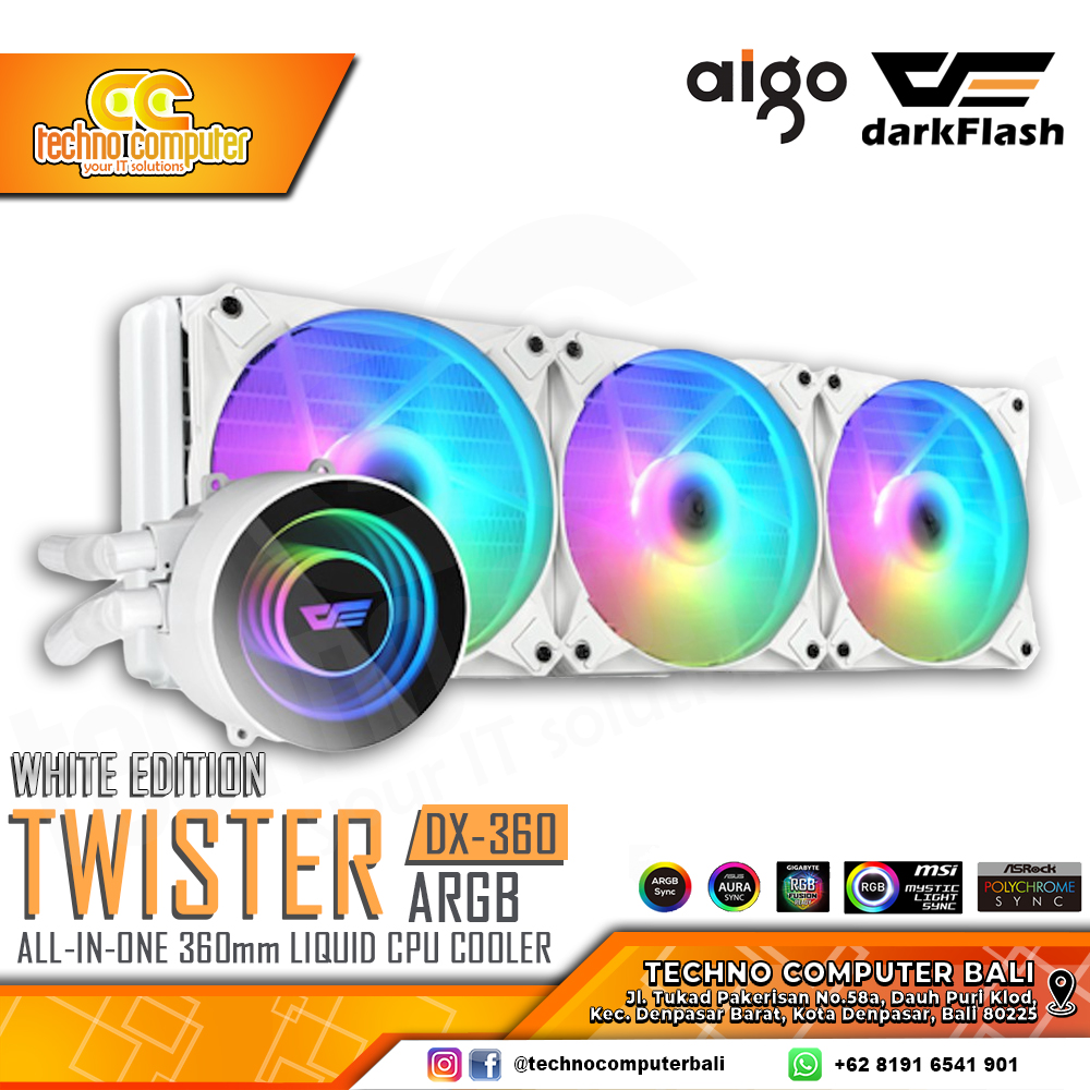AIGO DARKFLASH TWISTER DX360 ARGB White Edition - CPU Cooler - 360mm AIO Liquid Cooler