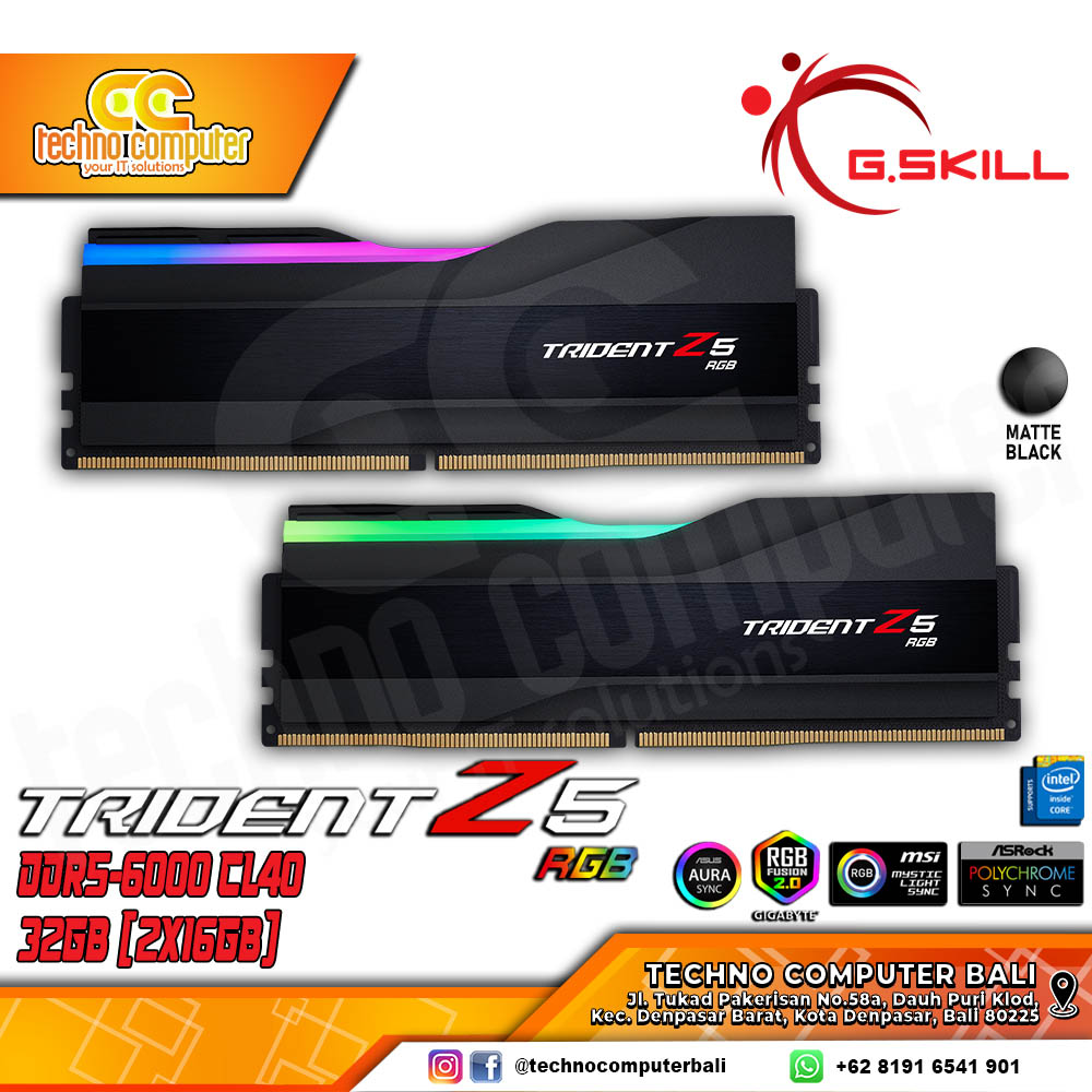 DDR5 GSKILL TRIDENT Z5 RGB 32GB (2x16GB) Kit 6000Mhz C40 - BLACK