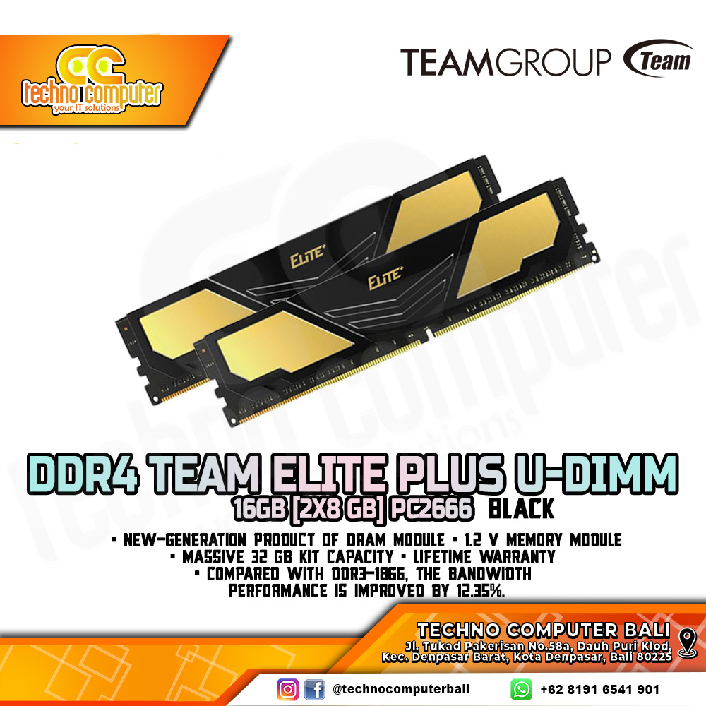 DDR4 TEAM ELITE PLUS 16GB (2x8GB) Kit 2666MHz