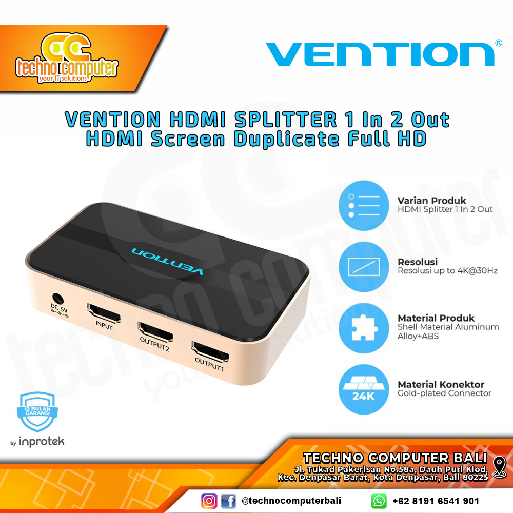 VENTION HDMI SPLITTER (1 in 2 Out) Screen Duplicate Full HD - ACB