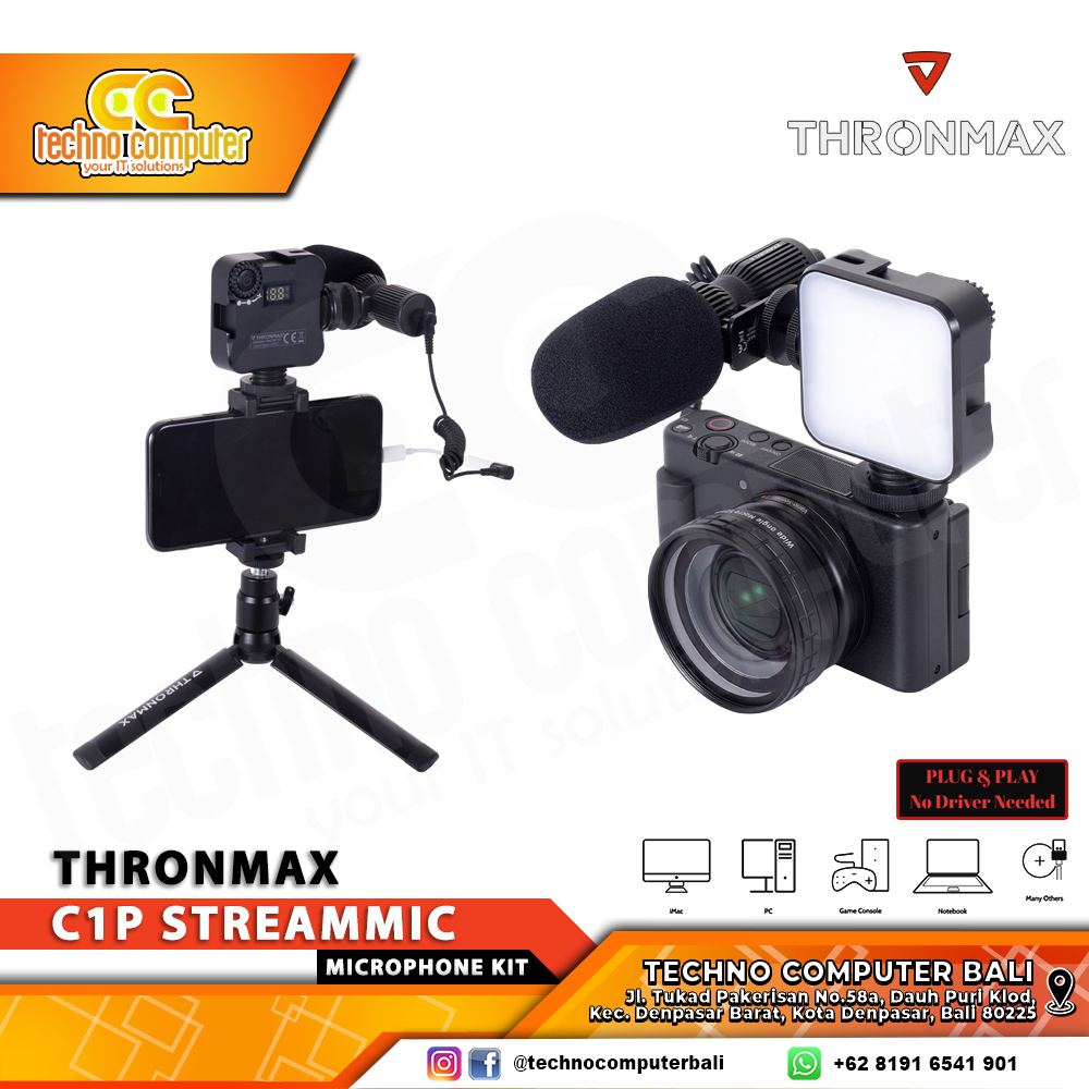 MICRHOPONE THRONMAX C1P StreamMic Pro Vlogging Microphone Kit With Tripod and LED