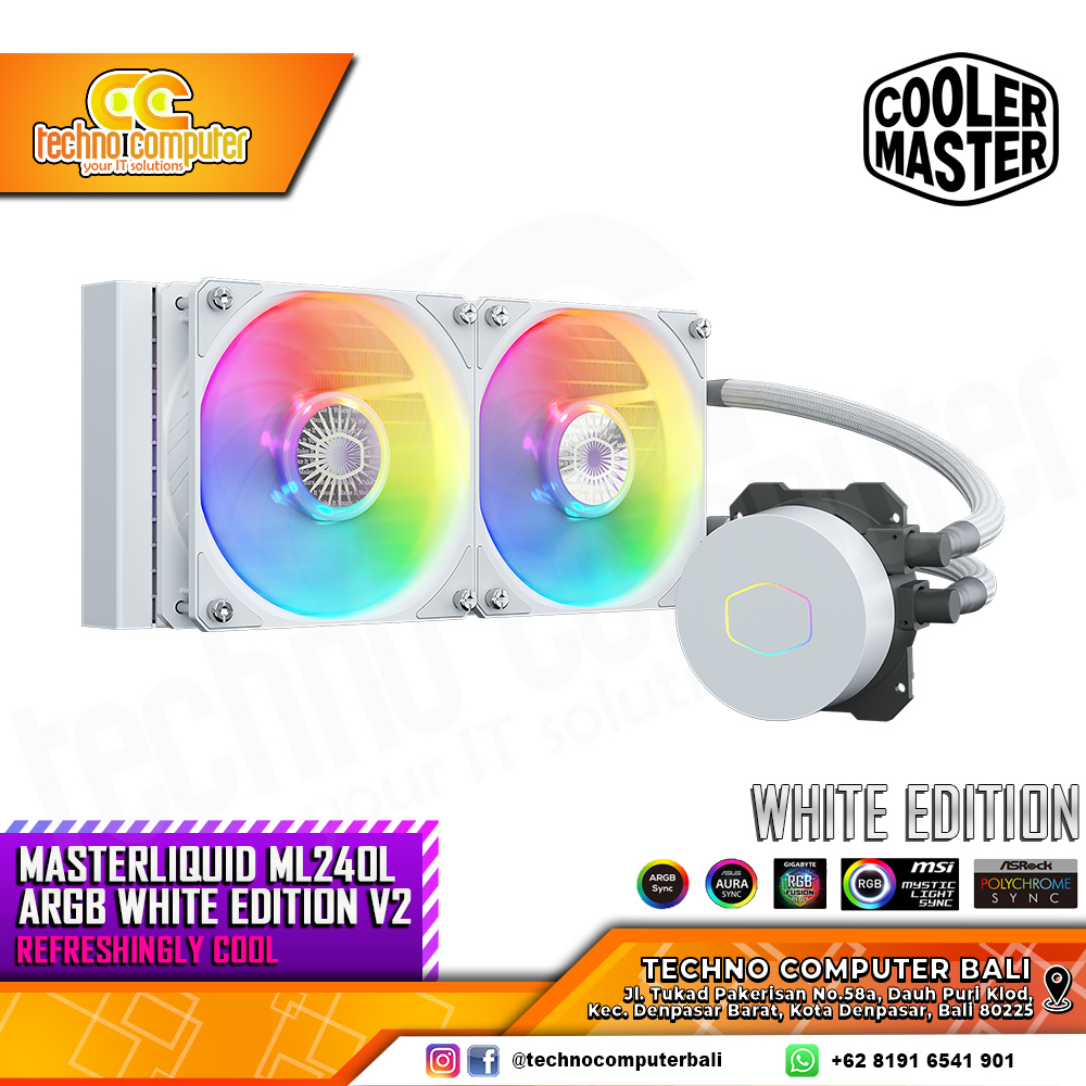 COOLERMASTER MASTERLIQUID ML240L V2 ARGB White - CPU Cooler - 240mm AIO Liquid Cooler