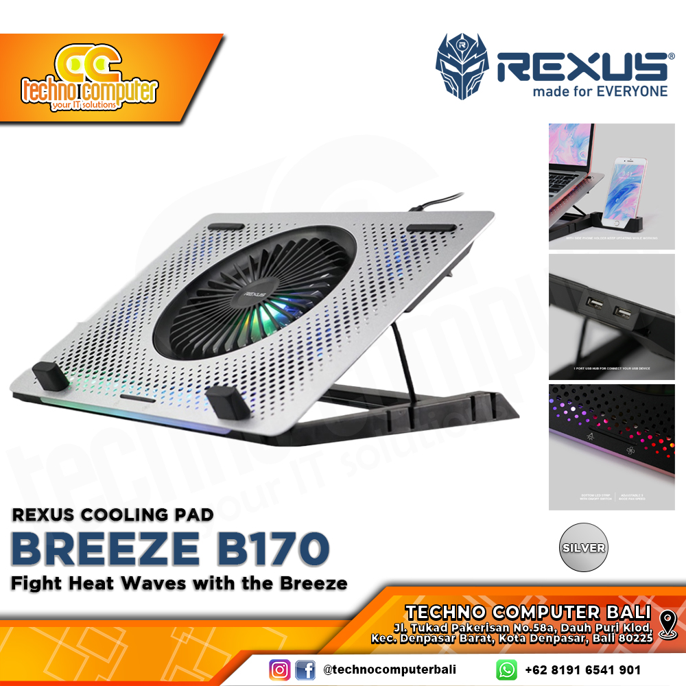 COOLINGPAD REXUS BREEZE B150 With RGB Notebook CoolingPad Up to 15inch - Silver