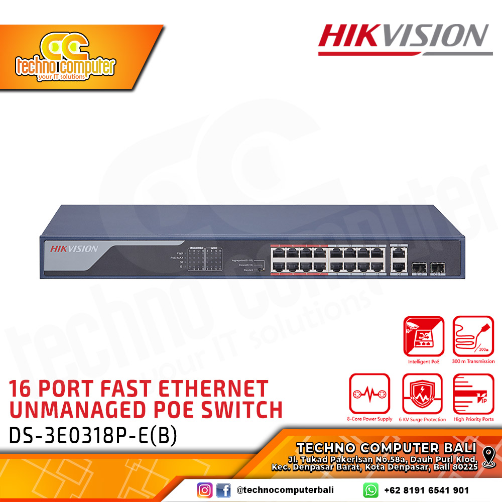 SWITCH POE HIKVISION DS-3E0318P-E/B 16PORT