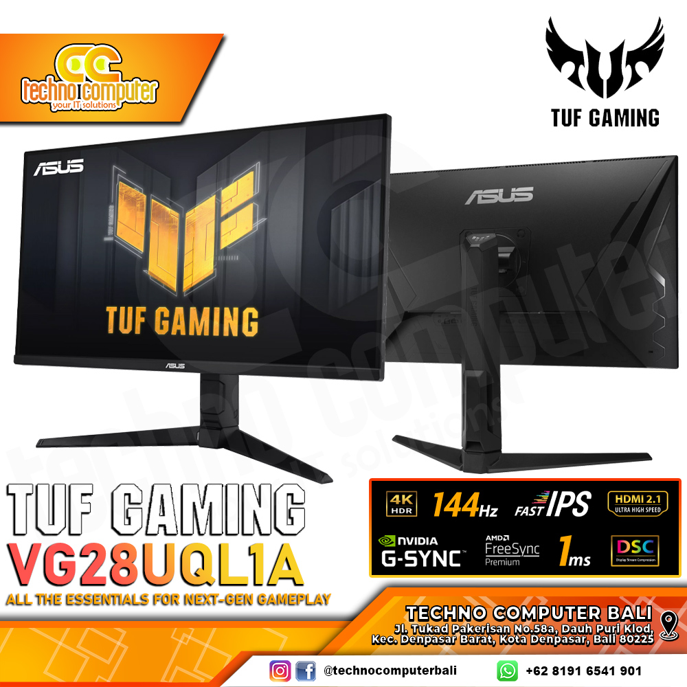 ASUS TUF GAMING VG28UQL1A Gaming Monitor - 28 inch, 4k UHD (3840 x 2160), Fast IPS, 144hz, 1ms, G-Sy