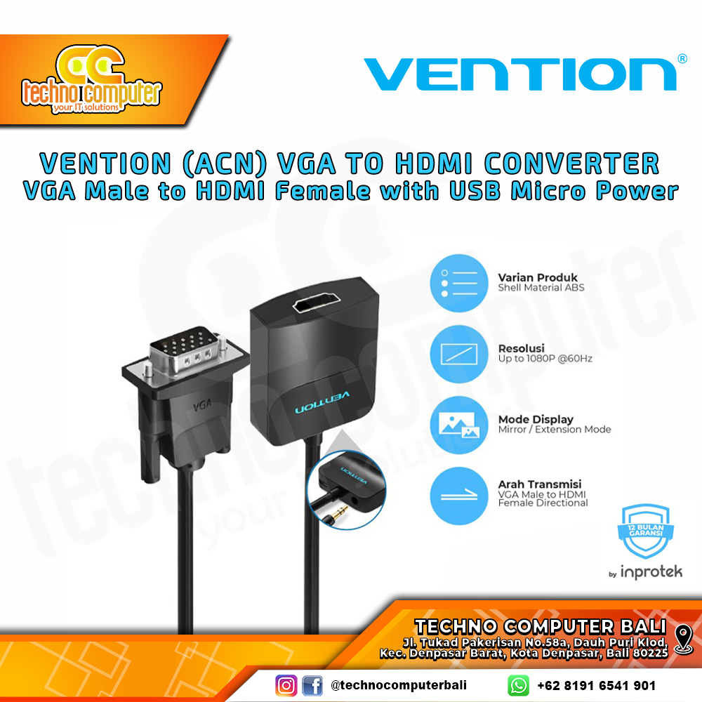 VENTION CONVERTER DISPLAY - VGA Male to HDMI Female with Micro-usb Power - ACN 0.15M