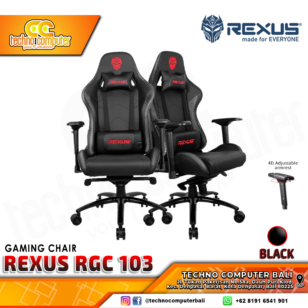 KURSI GAMING REXUS RGC-103 GAMING CHAIR 4D Armrest - BLACK