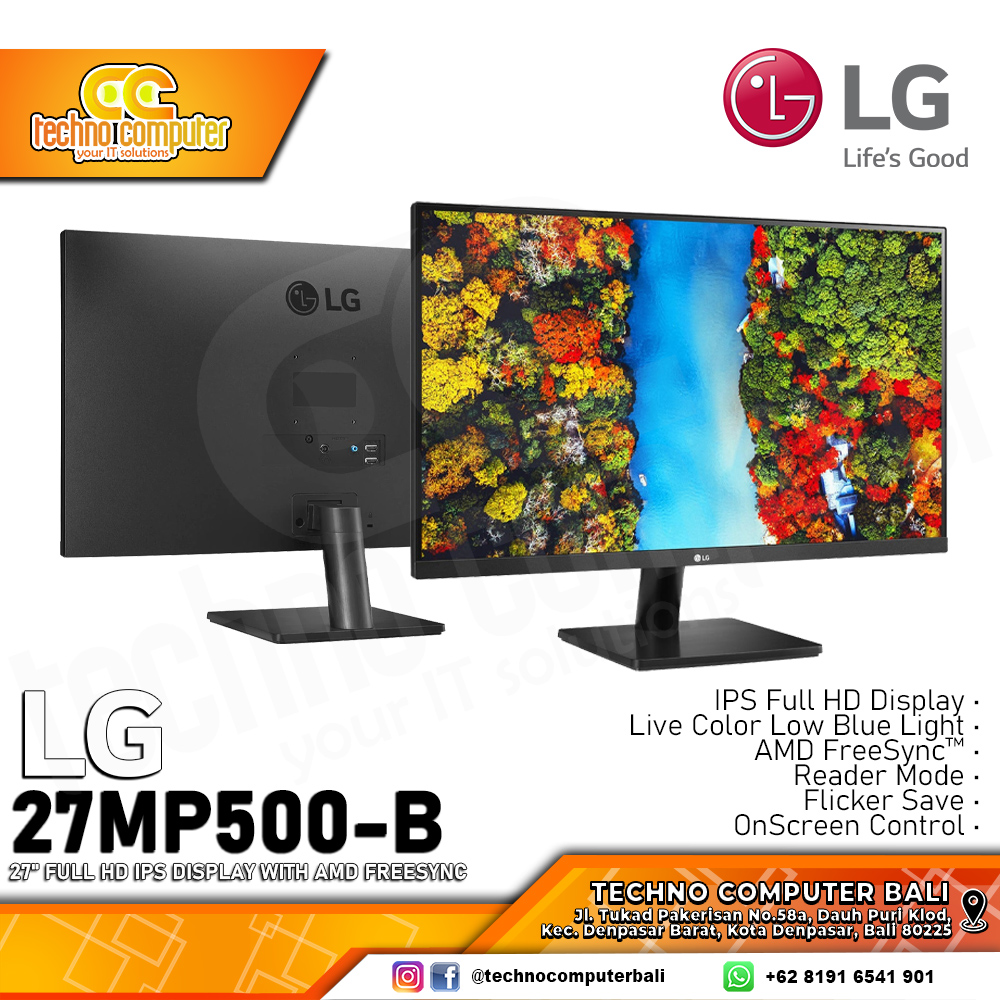 LG 27MP500-B LED Monitor - 27 inch, FHD (1920 x 1080), IPS, 75Hz, 5ms