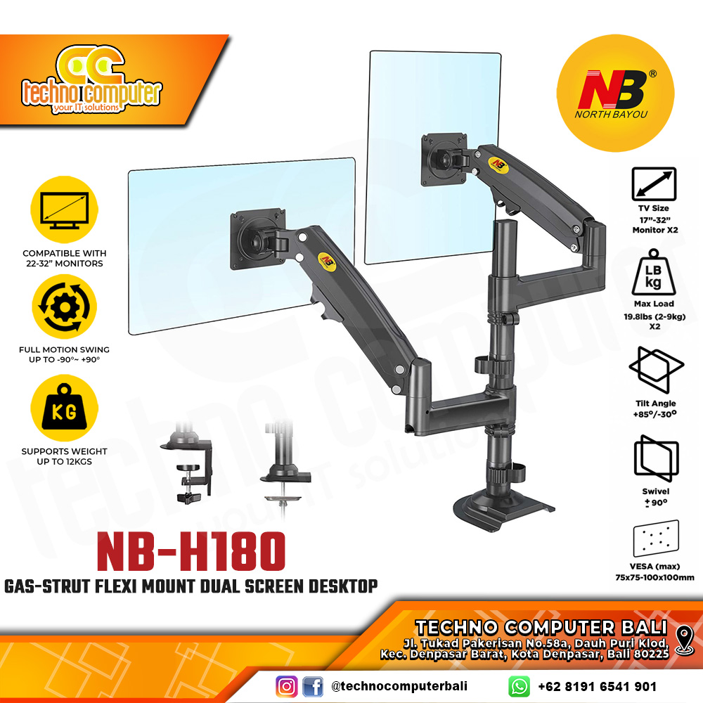 Bracket Monitor TV 22-32inch North Bayou NB-H180 Gas Spring Dual Monitor