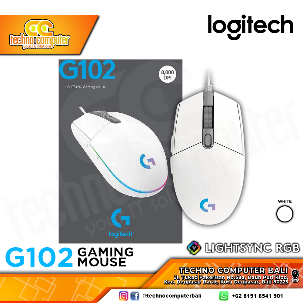LOGITECH G102 V2 White Lightsync RGB - Gaming Mouse