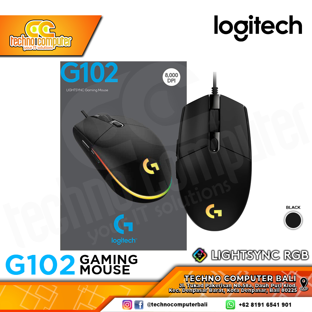 LOGITECH G102 V2 Black Lightsync RGB - Gaming Mouse