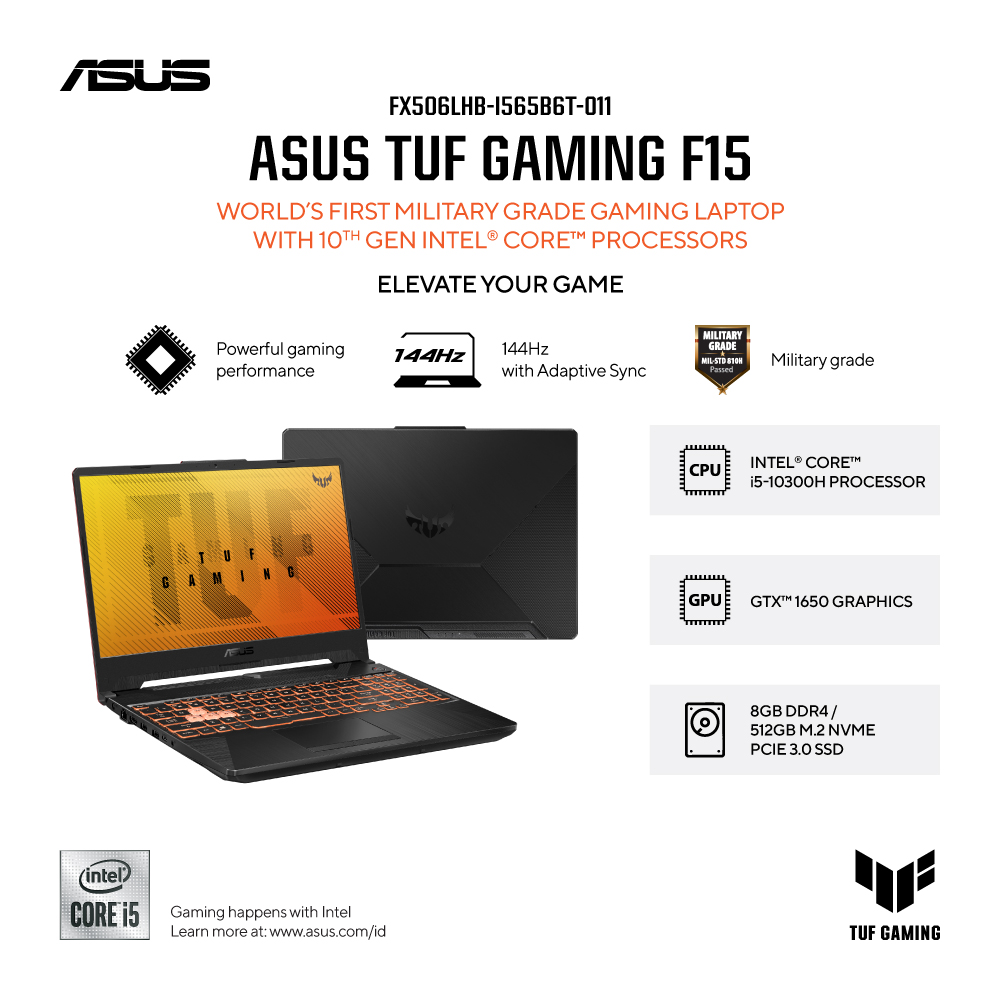 ASUS TUF Gaming F15 [FX506LHB-I565B6T-O11] Core i5-10300H/RAM 8GB/SSD 512GB/GTX1650/Win11