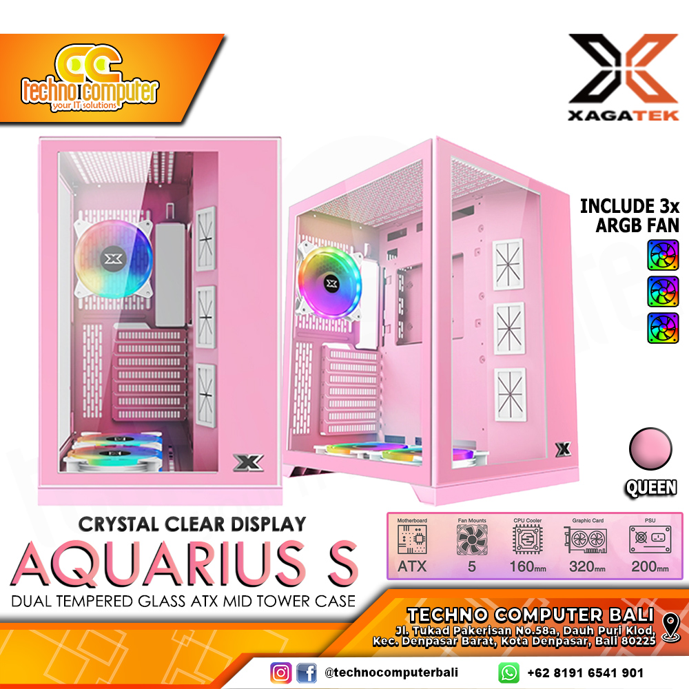 CASING XIGMATEK AQUARIUS S Queen - Mid Tower ATX Case Tempered Glass (Free 3x ARGB Fan)
