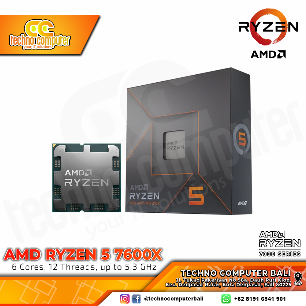 PROCESSOR AMD RYZEN 5 7600X - 6 Core 12 Thread Up to 5.3GHz - Socket AM5