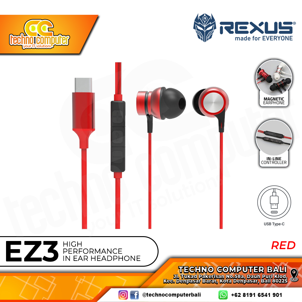 EARPHONE REXUS EZ3 Type-C Red - Gaming Earphone