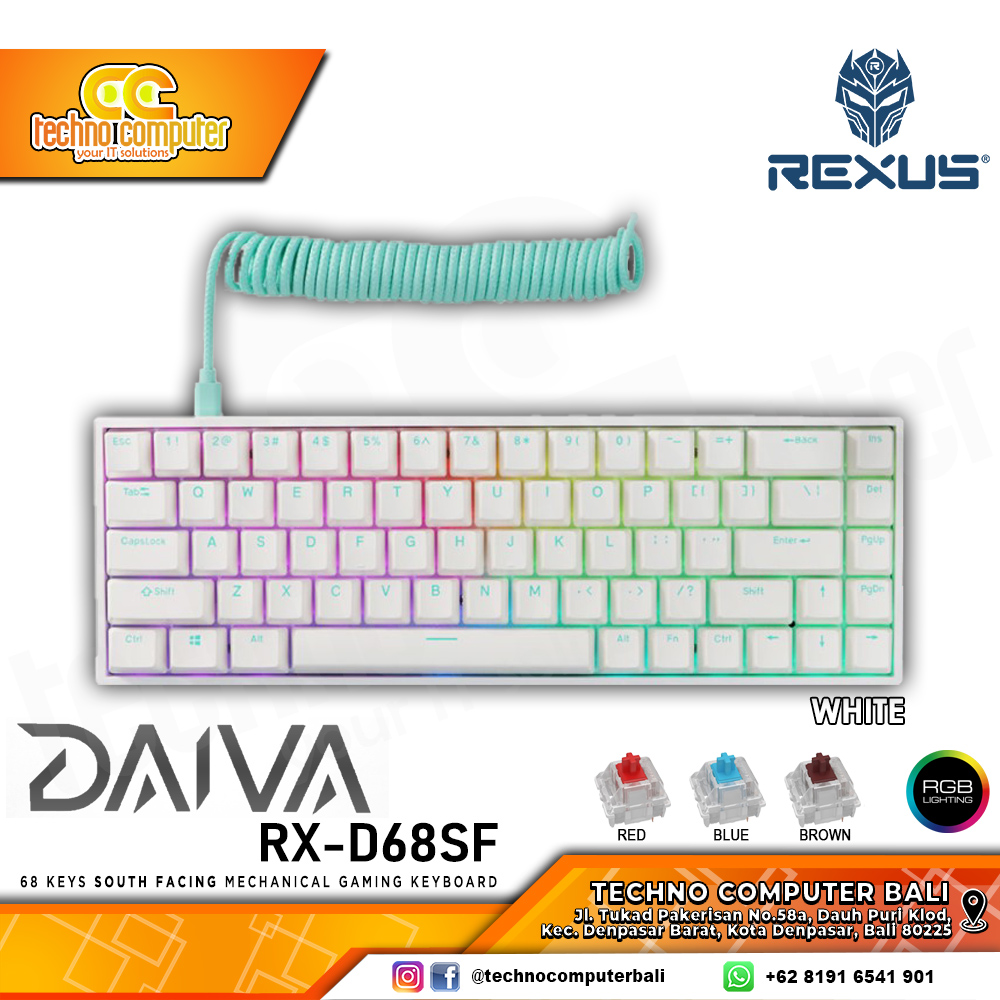 REXUS DAIVA RX-D68SF White - Mechanical Red Switch - Gaming Keyboard
