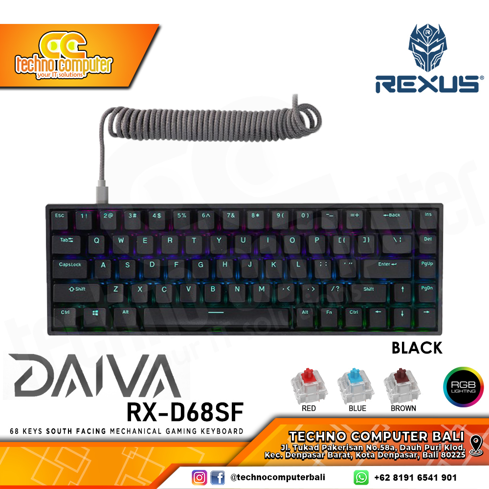 REXUS DAIVA RX-D68SF Black - Mechanical Blue Switch - Gaming Keyboard