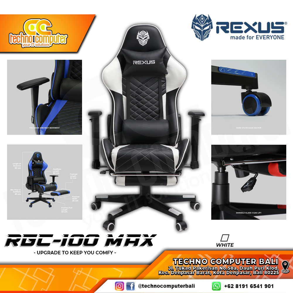 KURSI GAMING REXUS RGC-100 MAX GAMING CHAIR Footrest - WHITE