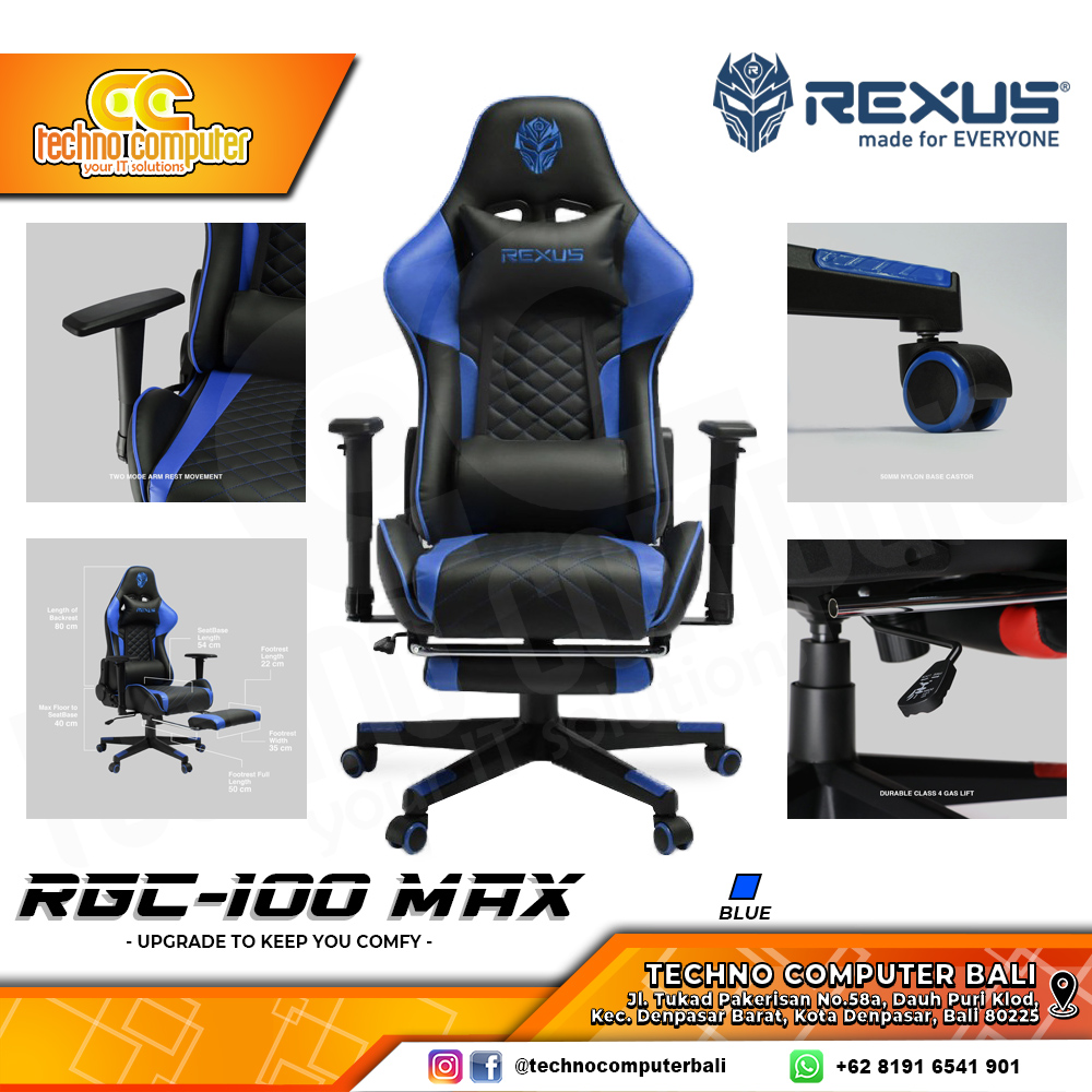 KURSI GAMING REXUS RGC-100 MAX GAMING CHAIR Footrest - BLUE