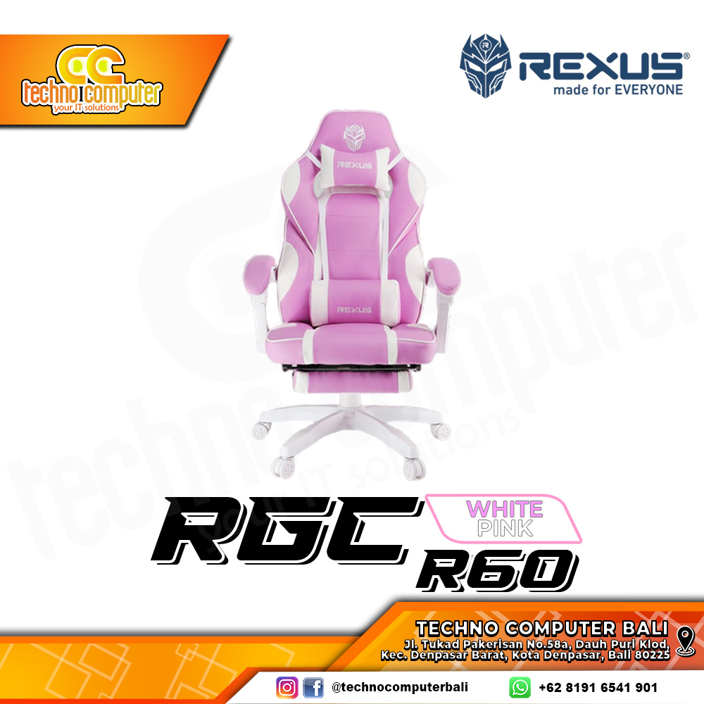 KURSI GAMING REXUS RGC-R60 GAMING CHAIR Footrest - PINK WHITE