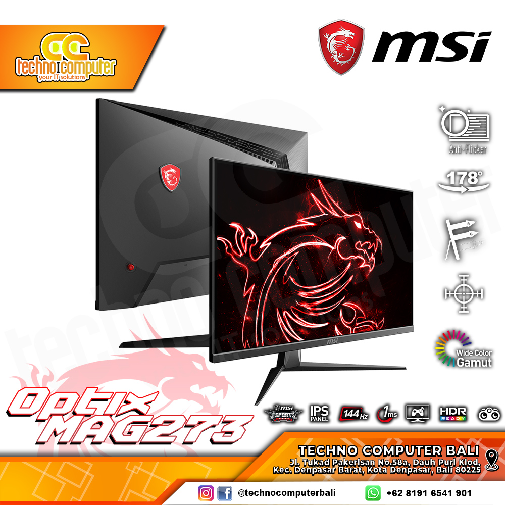 MSI OPTIX MAG273 Gaming Monitor - 27 inch, FHD (1920 x 1080), IPS, 144Hz, 1ms