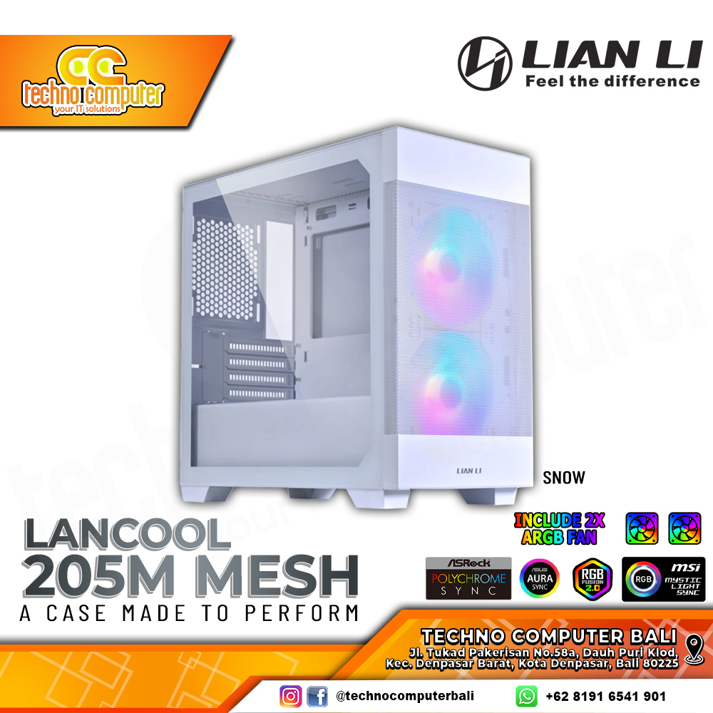 CASING LIAN LI LANCOOL 205M Mesh Snow - Mid Tower mATX Case Tempered Glass (Free 2x ARGB Fan)