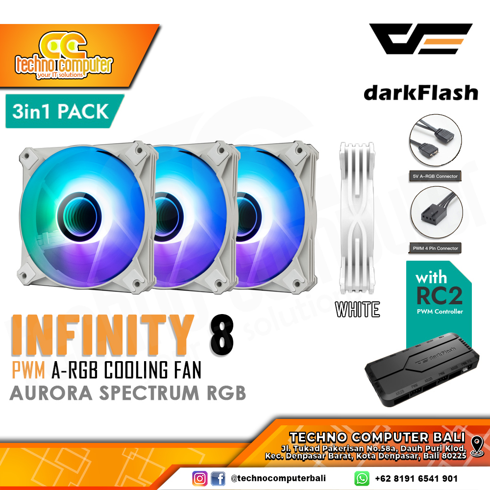 FAN CASING DARKFLASH INFINITY 8 ARGB WHITE - 120mm Triple Pack ARGB Fan with Controller