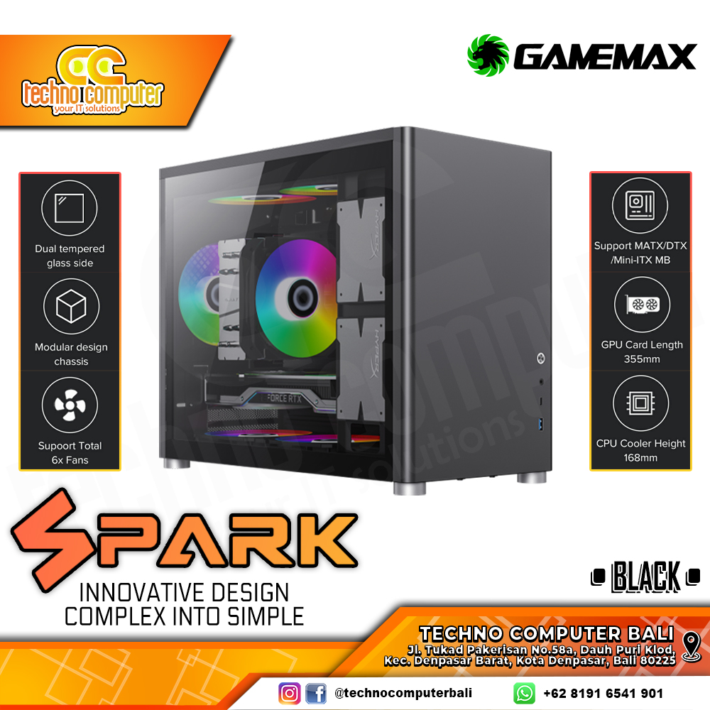 CASING GAMEMAX SPARK Black - Mini Tower mATX Case Dual Tempered Glass