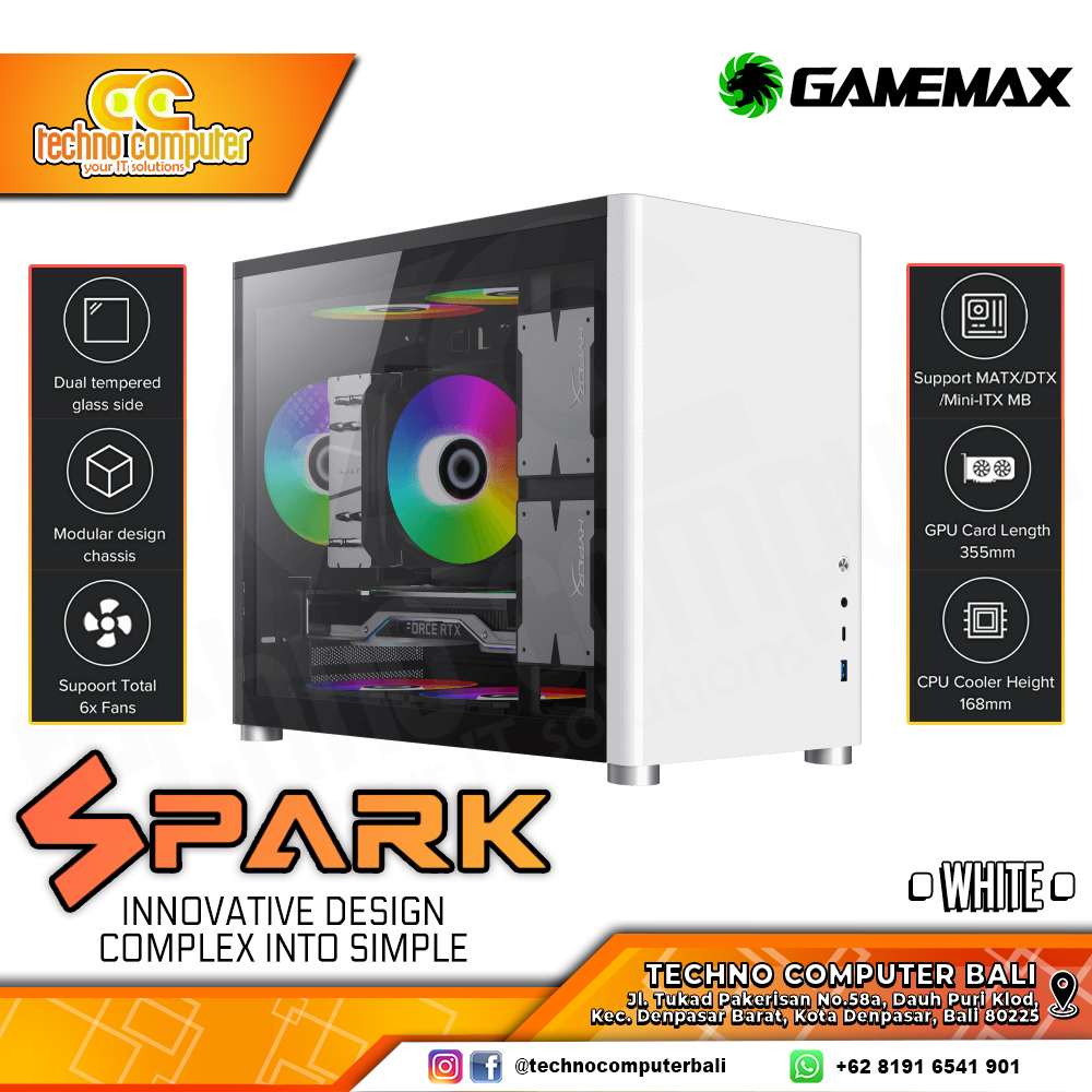 CASING GAMEMAX SPARK White - Mini Tower mATX Case Dual Tempered Glass