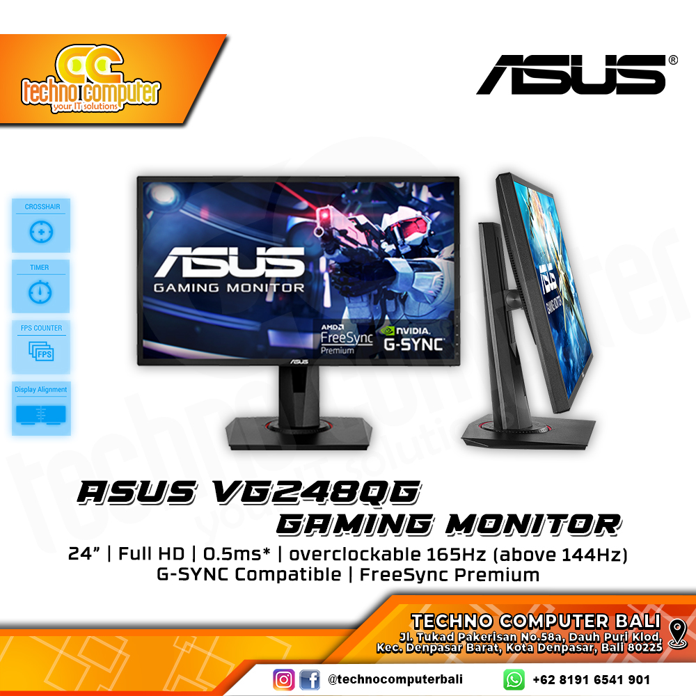 ASUS VG248QG Gaming Monitor - 24 inch, FHD (1920 x 1080), TN, 165Hz, 0.5ms, G-Sync