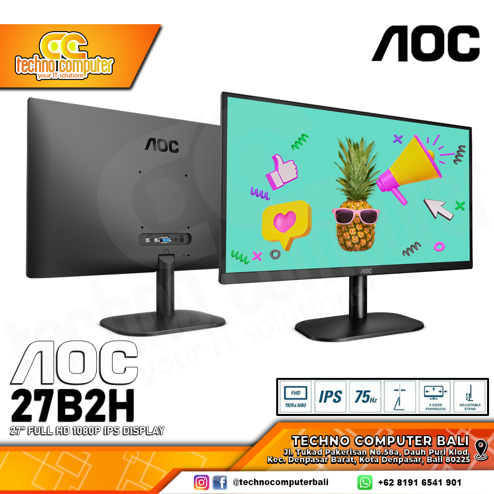 AOC 27B2H/70 LED Monitor - 27 inch, FHD (1920 x 1080), IPS, 75Hz, 8ms