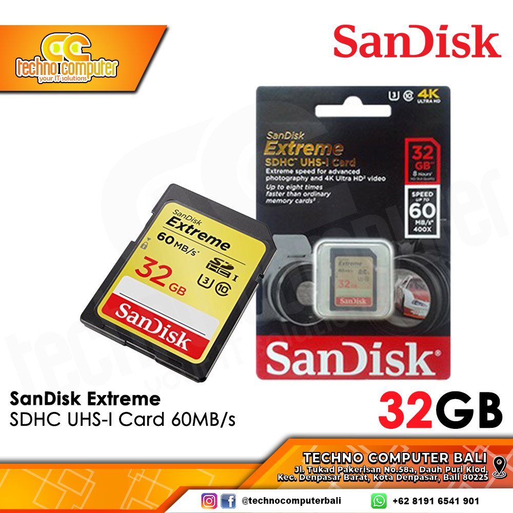 MEMORY CARD SANDISK EXTREME SDHC 32GB 60MB/s 