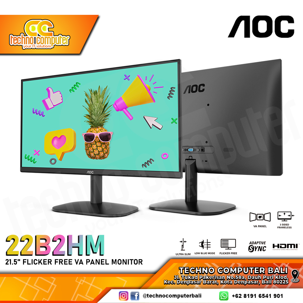 AOC 22B2HM LED Monitor - 22 inch, FHD (1920 X 1080), VA, 75Hz, 7ms