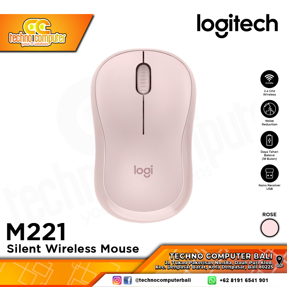 LOGITECH M221 Silent Wireless Rose - Office Mouse Wireless