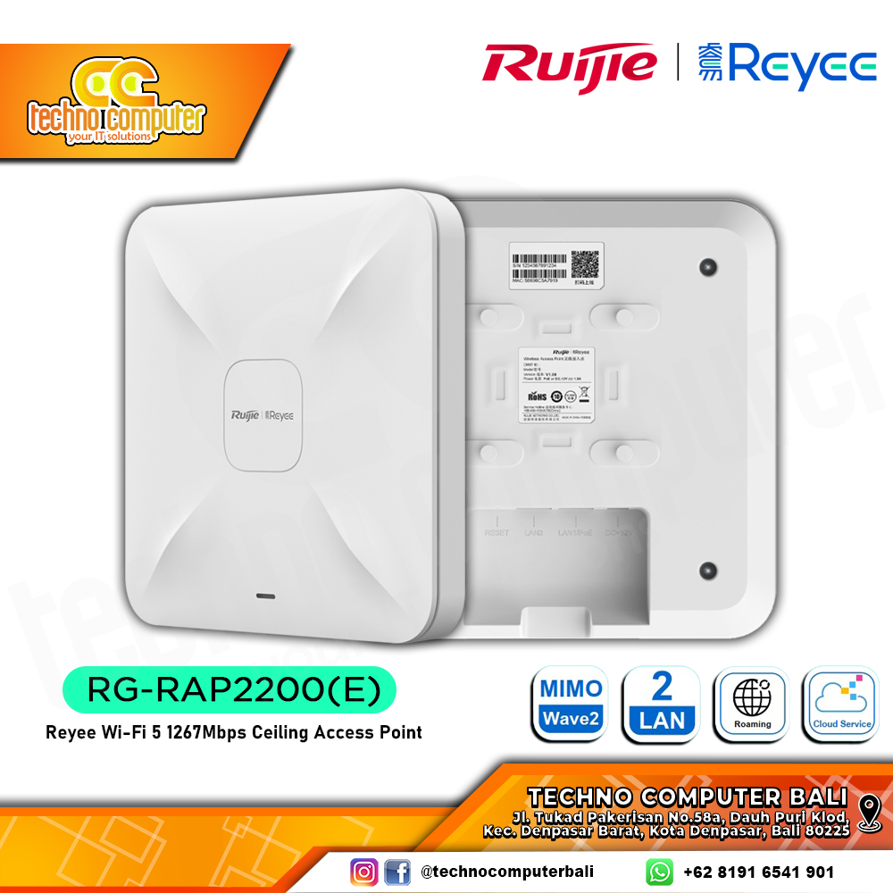 ACCESS POINT RUIJIE/REYEE RG-RAP2200(E) Wi-Fi 5 AC1300 Dual Band Gigabit Ceiling Mount Access Point