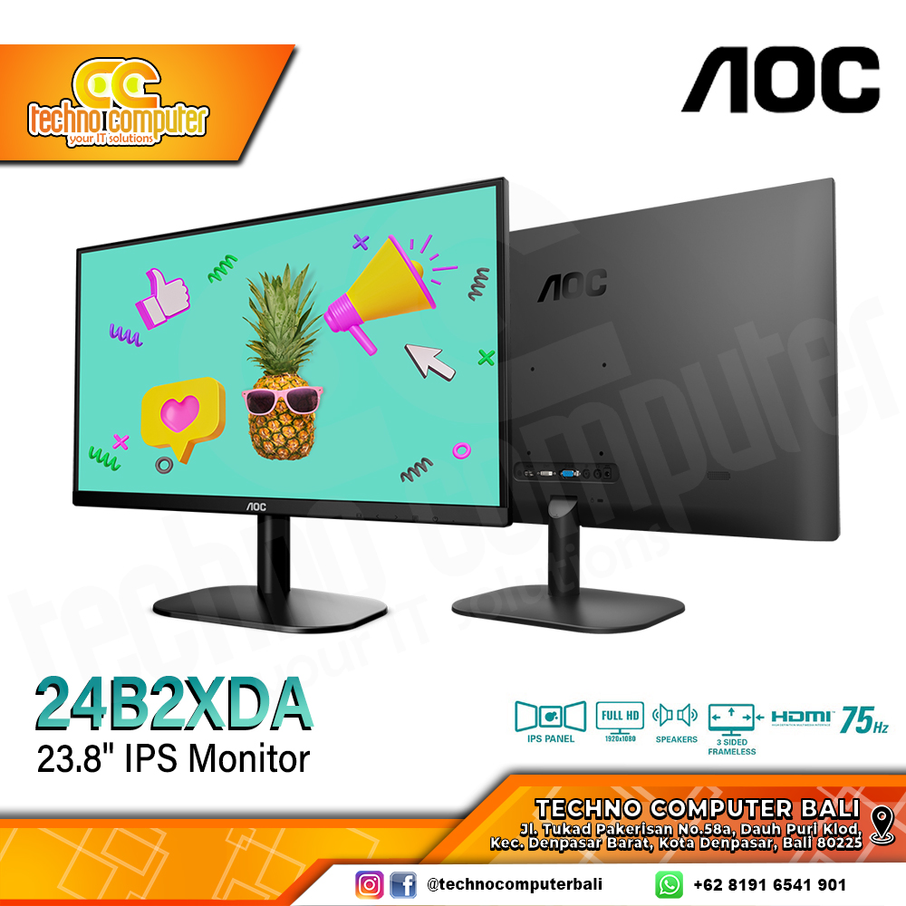 AOC 24B2XDA/70 LED Monitor - 24 inch, FHD (1920 x 1080), IPS, 75Hz, 4ms