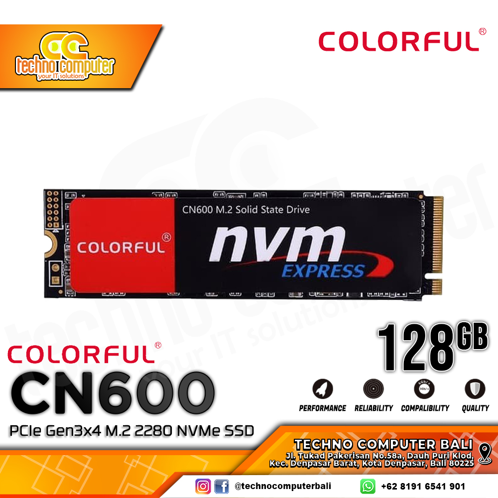 SSD COLORFUL CN600 M.2 NVMe 2280 PCIe Gen3 x4 - 128GB