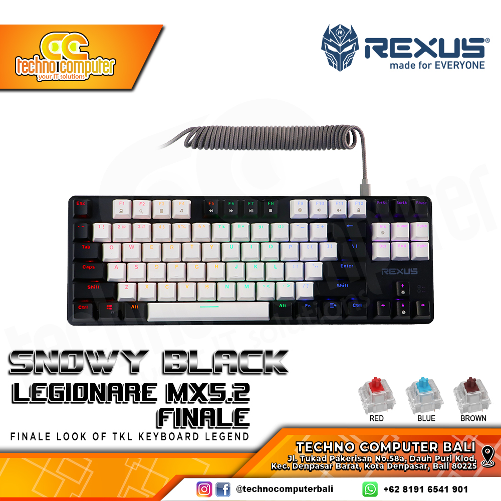 REXUS LEGIONARE MX5.2 FINALE TKL White/Black - Mechanical Red Switch - Gaming Keyboard