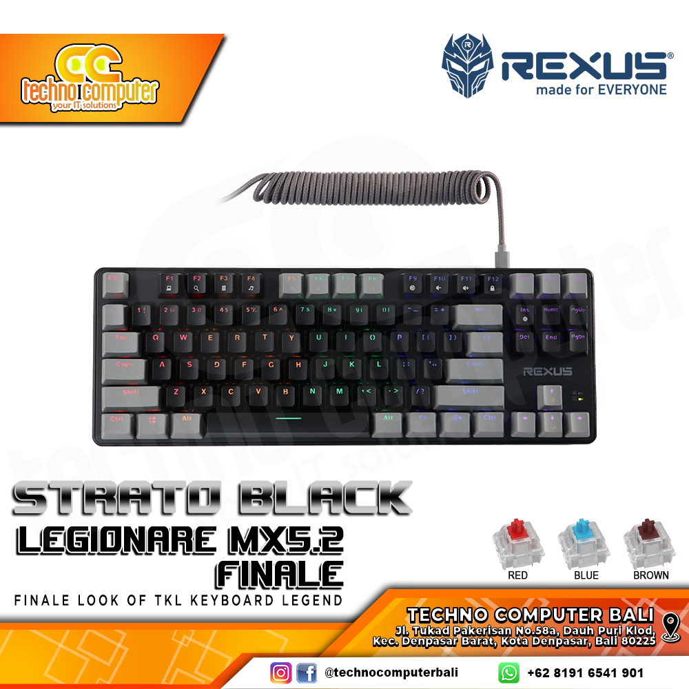 REXUS LEGIONARE MX5.2 FINALE TKL Black/Grey - Mechanical Blue Switch - Gaming Keyboard