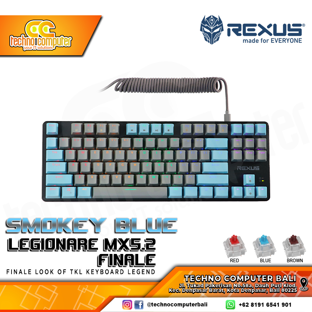 REXUS LEGIONARE MX5.2 FINALE TKL Grey/Blue - Mechanical Red Switch - Gaming Keyboard