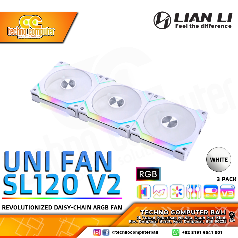 FAN CASING LIAN LI UNI FAN SL120 V2 WHITE - 120mm Triple Pack ARGB Fan with Controller