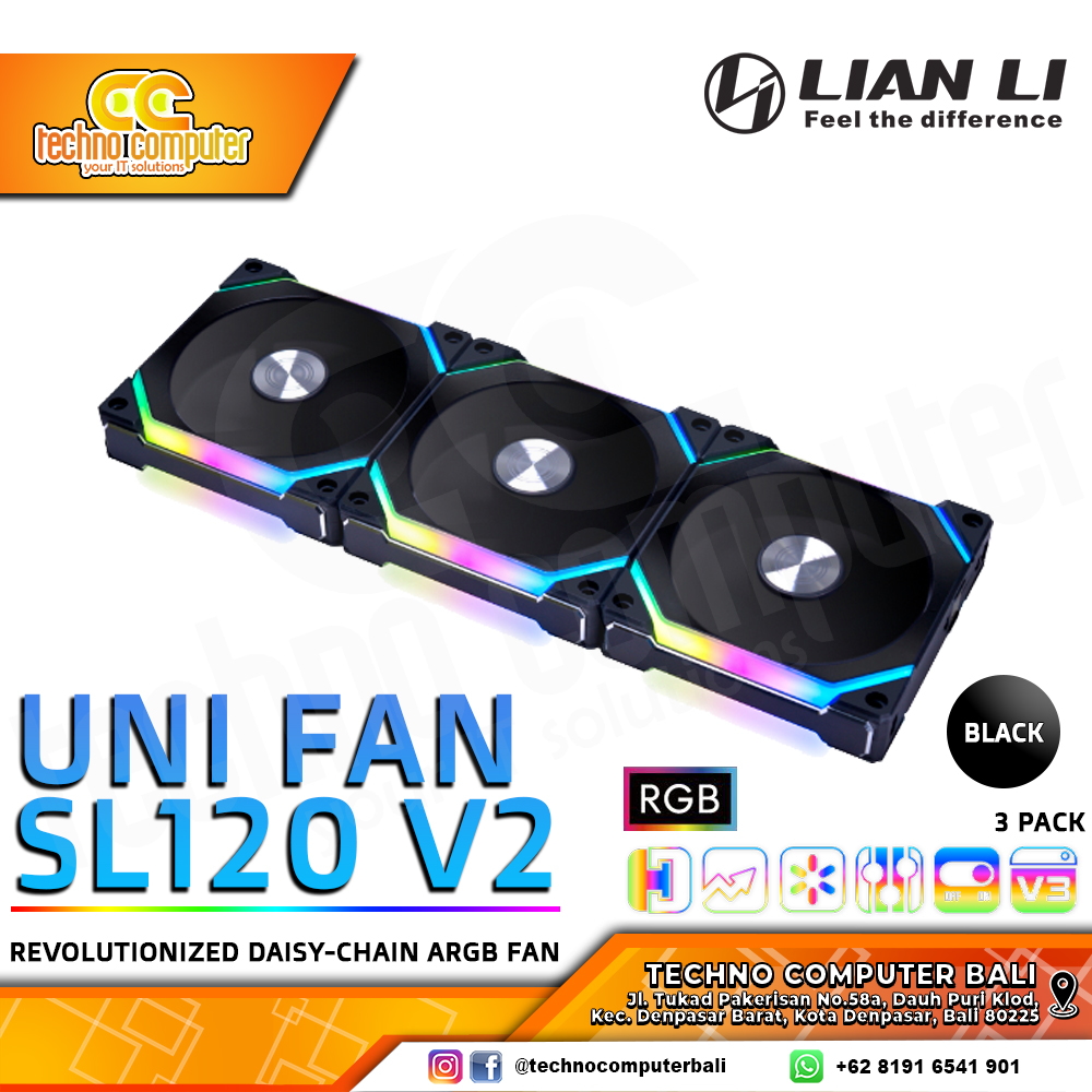 FAN CASING LIAN LI UNI FAN SL120 V2 BLACK - 120mm Triple Pack ARGB Fan with Controller
