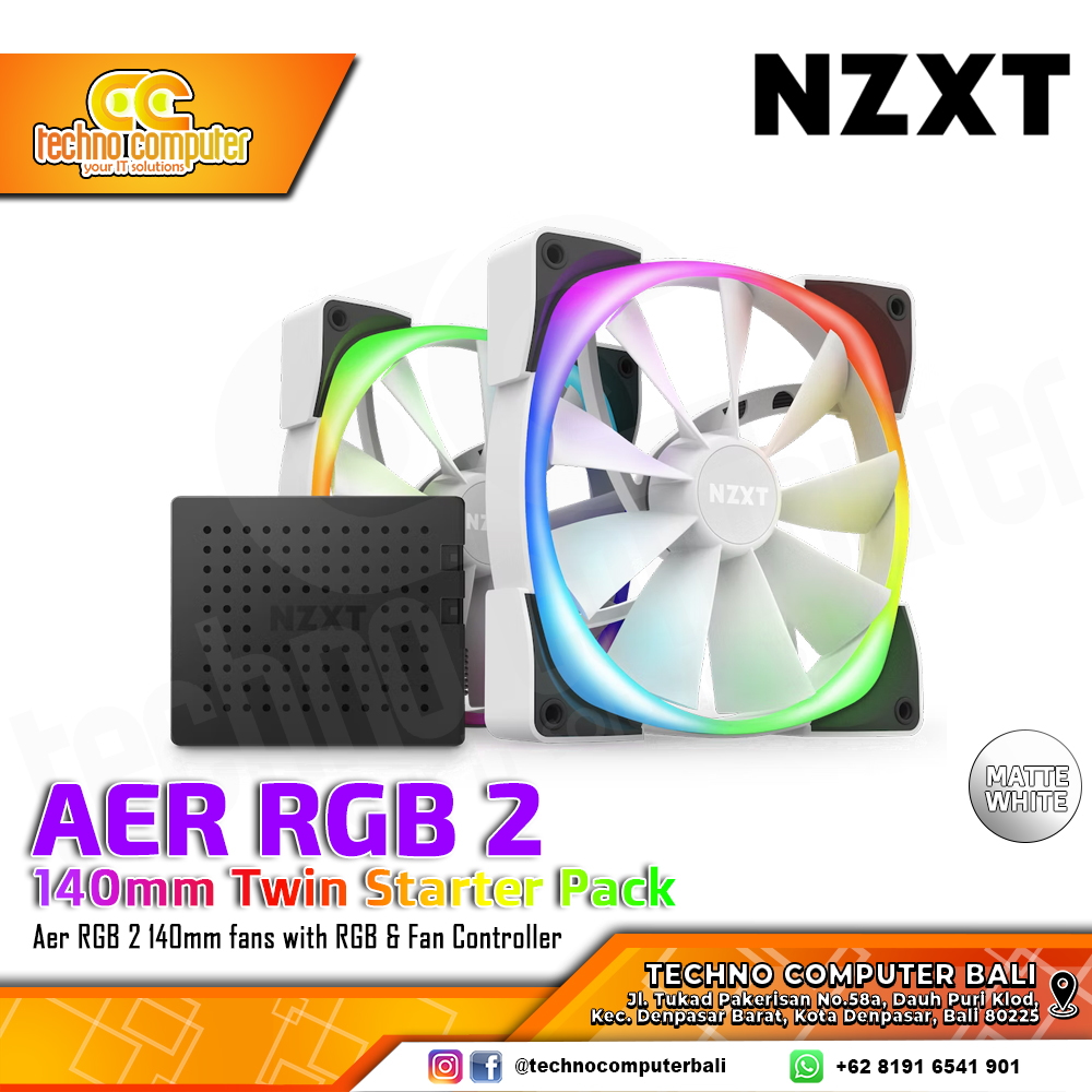 FAN CASING NZXT AER RGB 2 WHITE - 140mm Twin Starter ARGB Fan with Controller