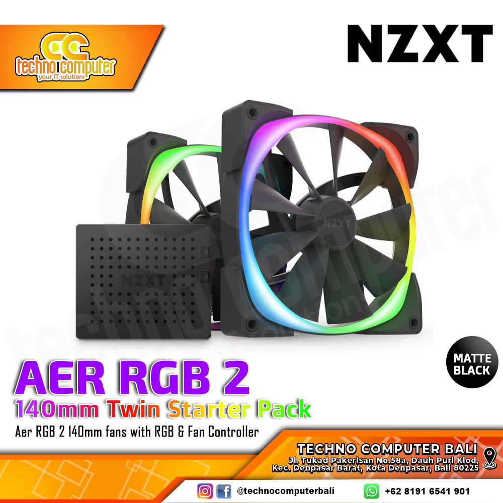 FAN CASING NZXT AER RGB 2 BLACK - 140mm Twin Starter ARGB Fan with Controller