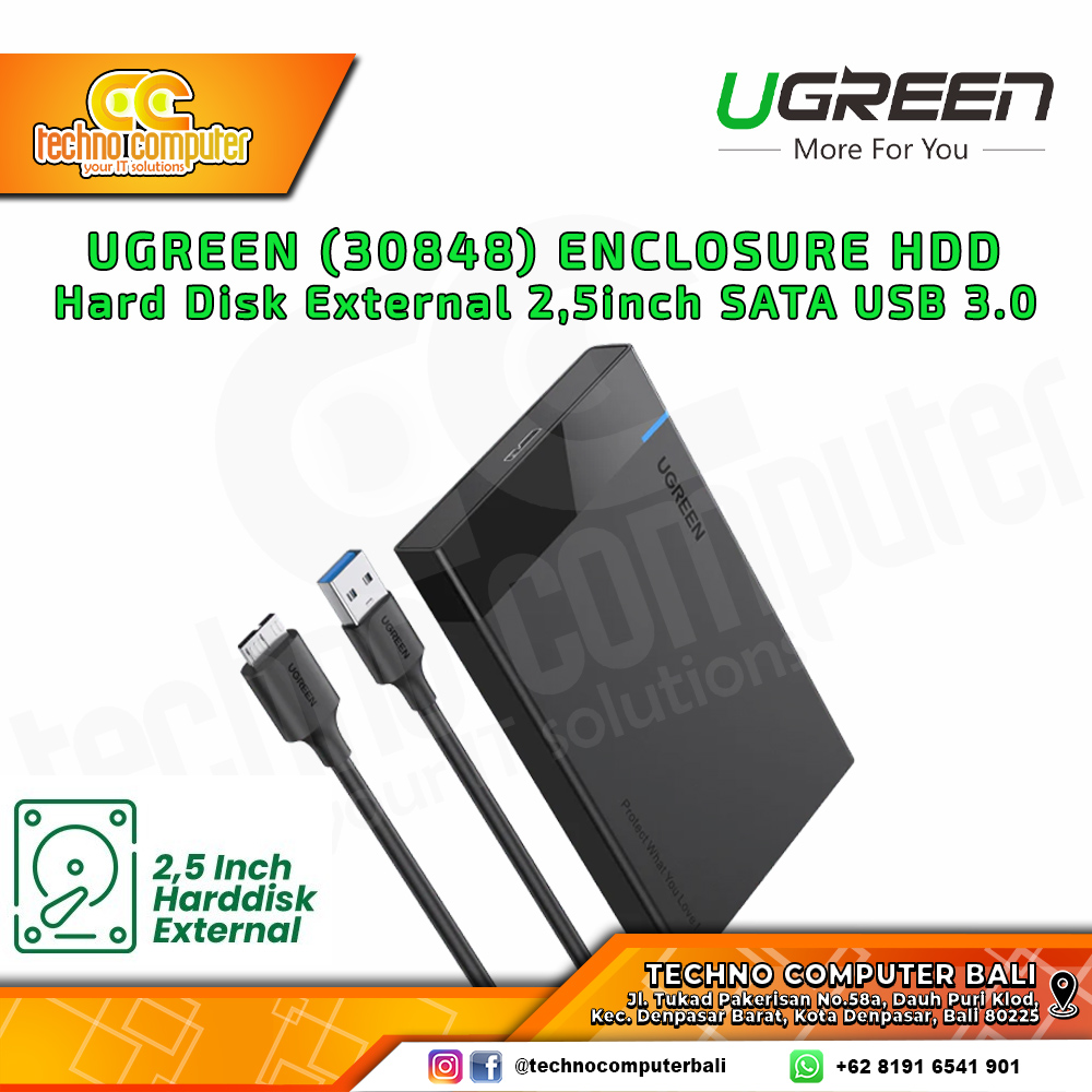 UGREEN Enclosure Case External HDD SSD 2.5 inch SATA USB 3.0 - (30848)