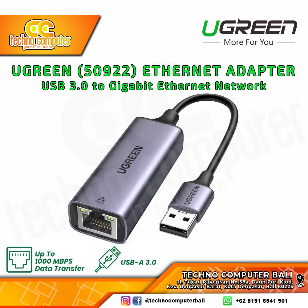USB LAN UGREEN ETHERNET ADAPTER - USB 3.0 to RJ45 Gigabit Ethernet - (50922) 0.15M
