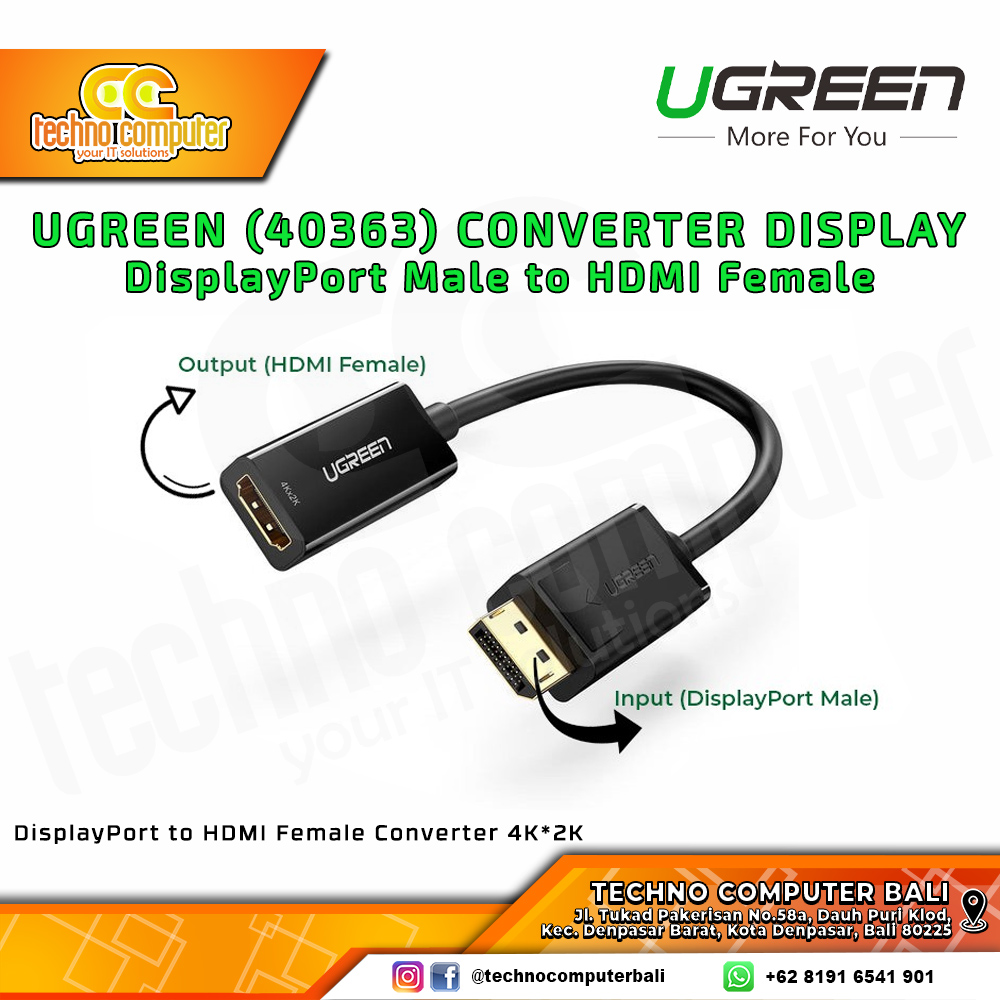 UGREEN CONVERTER DISPLAY - DisplayPort Male to HDMI Female - (40363) 0.25M