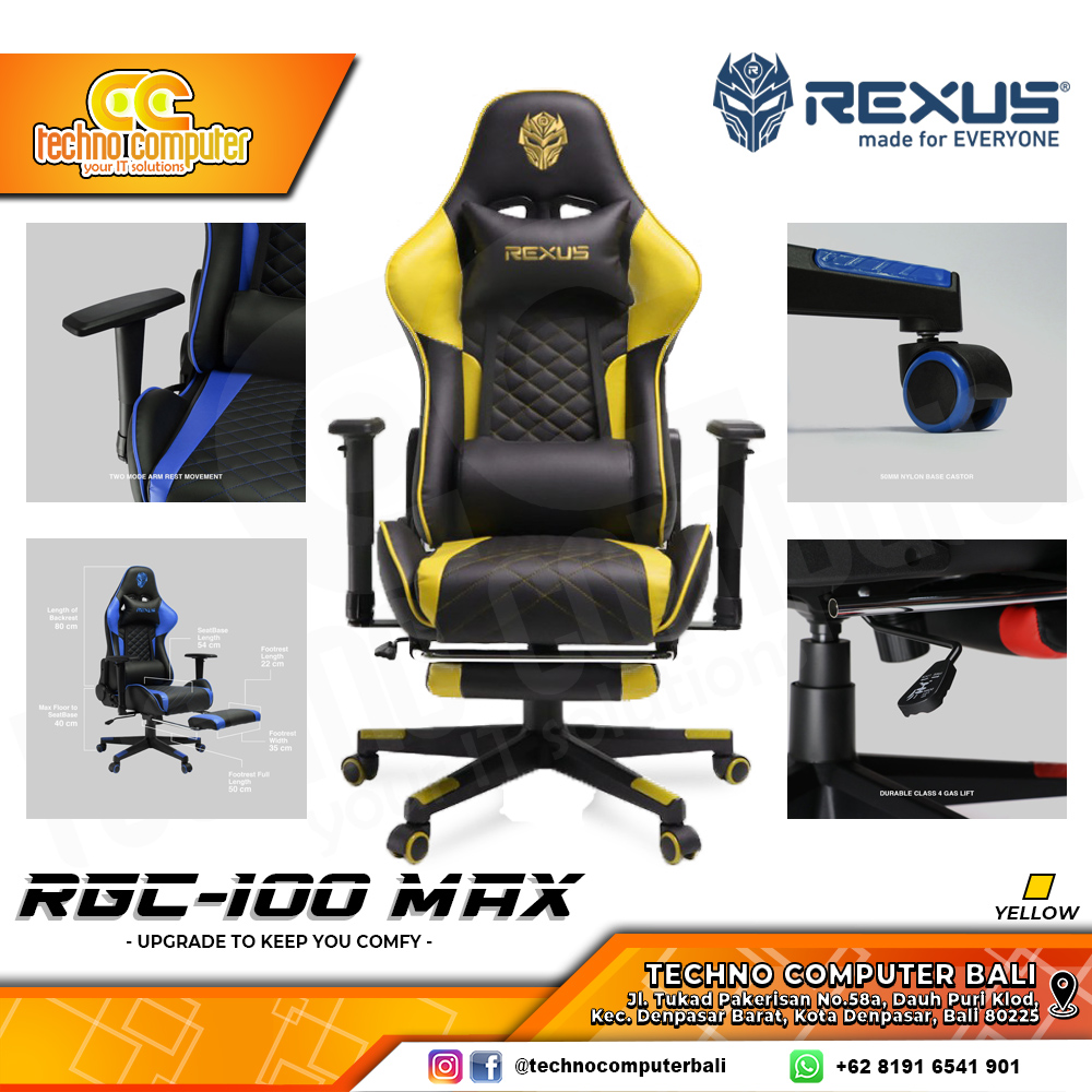 KURSI GAMING REXUS RGC-100 MAX GAMING CHAIR Footrest - YELLOW