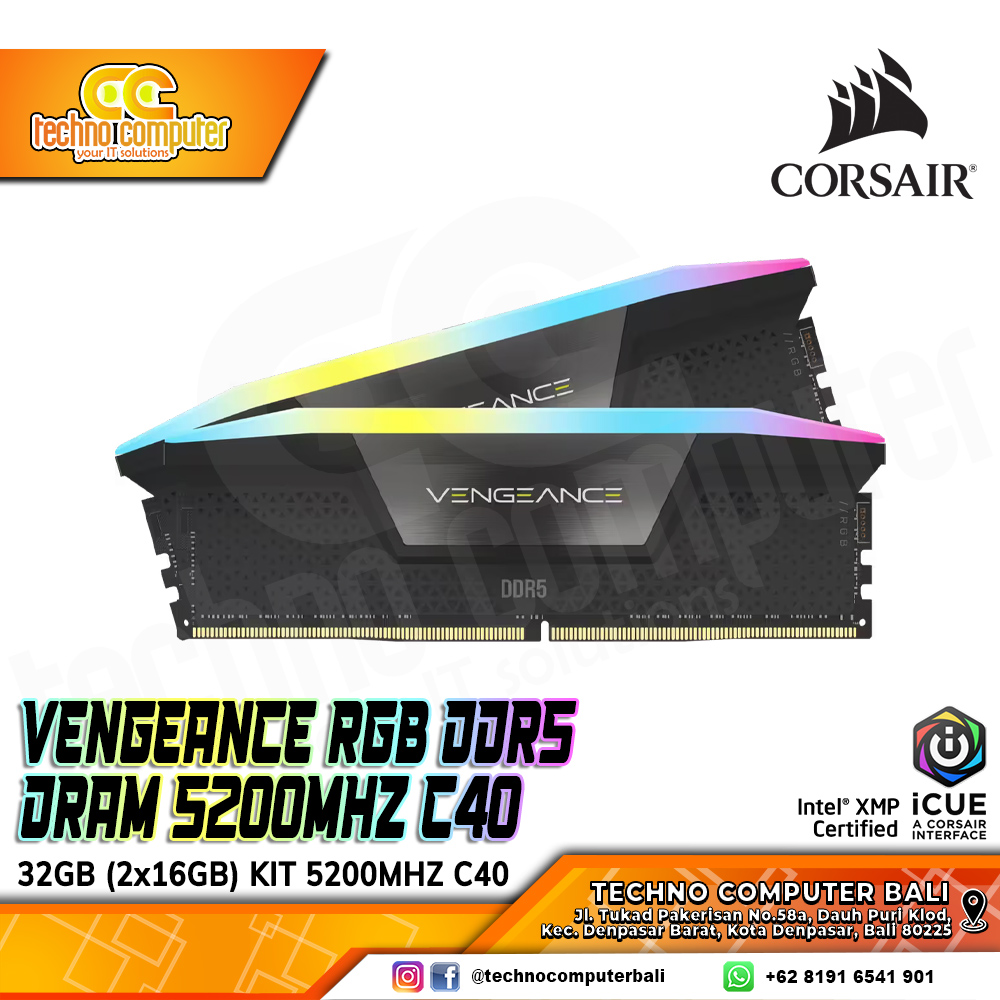 DDR5 CORSAIR VENGEANCE RGB 32GB (2x16GB) Kit 5200MHz C40 - BLACK